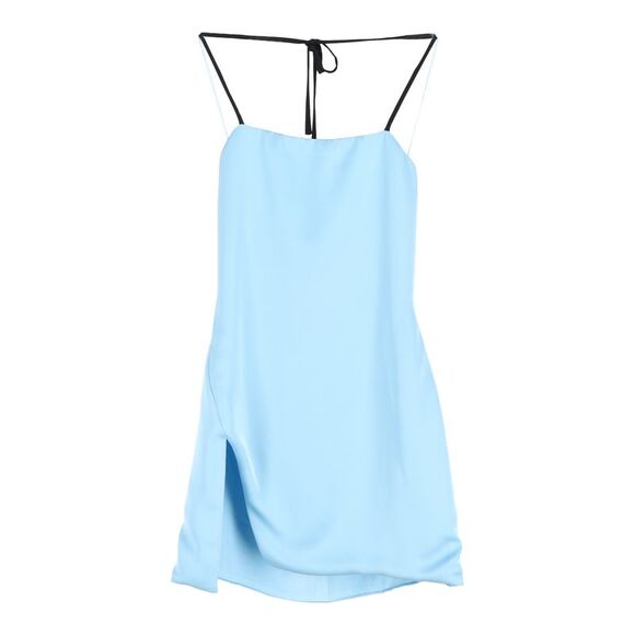 The Attico Knotted Strap Mini Dress in Baby Blue Silk